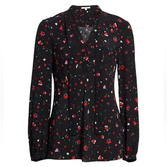 NWT DEREK LAM 10 Crosby Evadne Floral Tie Front Blouse Black Size 2 - Picture 6 of 14